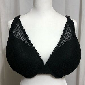 44DD Black Lace Plunge T-Shirt Bra Lightly Lined Demi 44E Underwire New